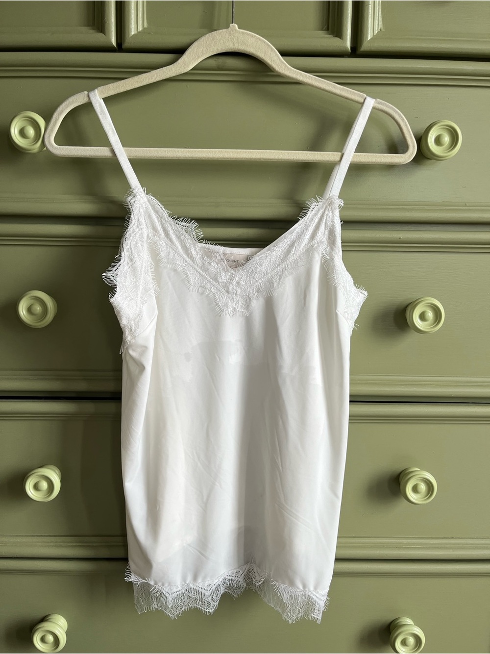 Delicate White Lace-Trim Satin Camisole
